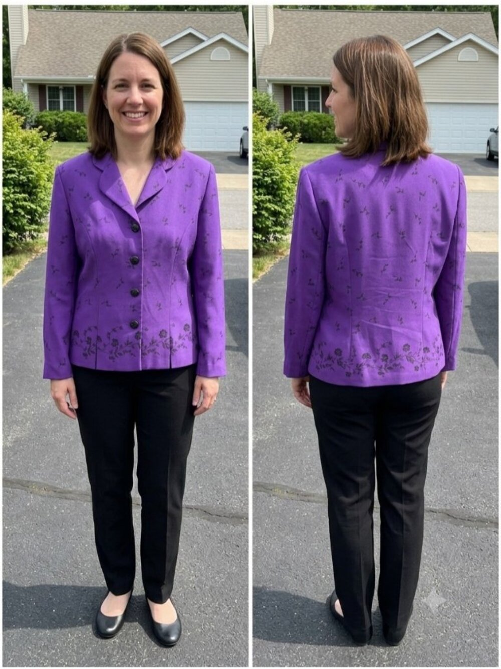 Vintage 90s Leslie Fay Petite Floral Vine Border Print Button Blazer Jacket 14P